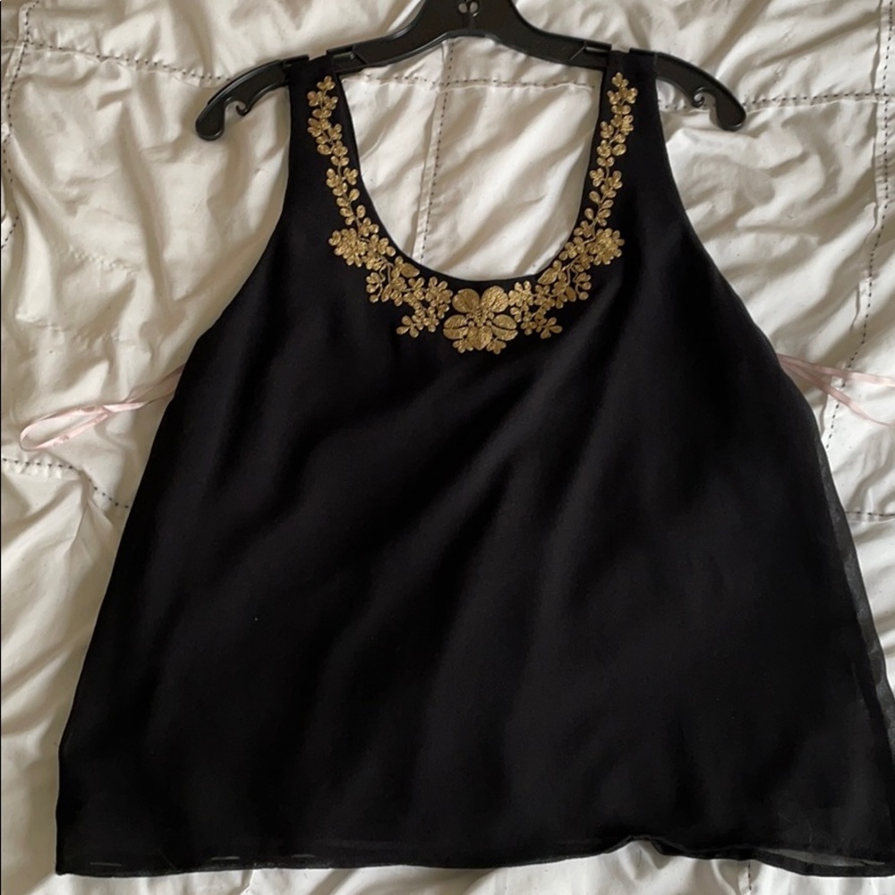 Black Sleeveless Top with Gold Emroidery